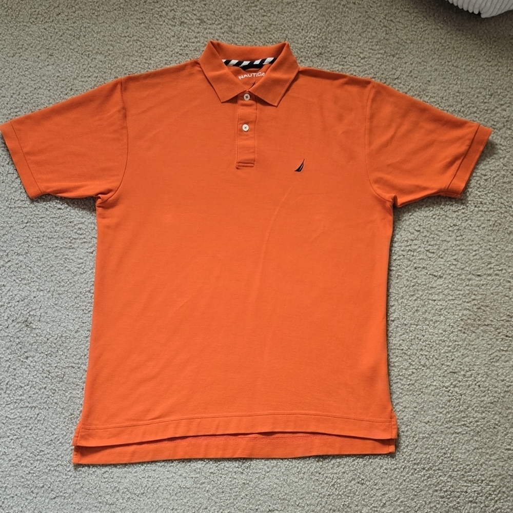 Nautica Men's Orange Polo Shirt Size M
